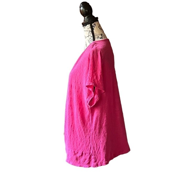 Rachel Ray Hot Pink Cap Sleeve Boxy Knot Hem Pullover Barbie Linen Tee Shirt 1X - Picture 3 of 9